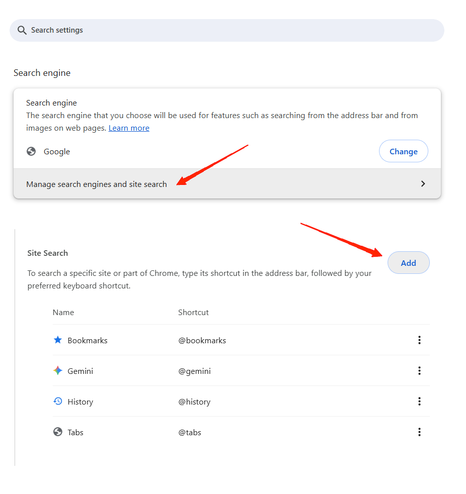Настройки Chrome — раздел Поисковая система