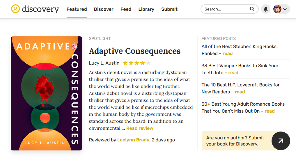 главные функции страницы Reedsy Discovery