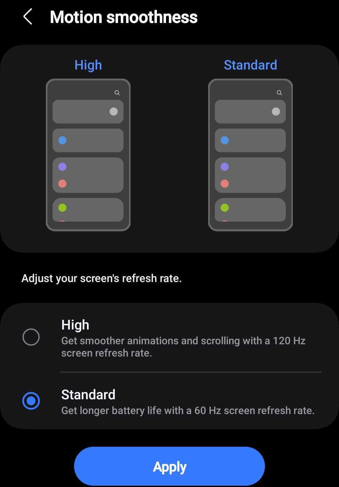 Изменение частоты обновления экрана в настройках Android