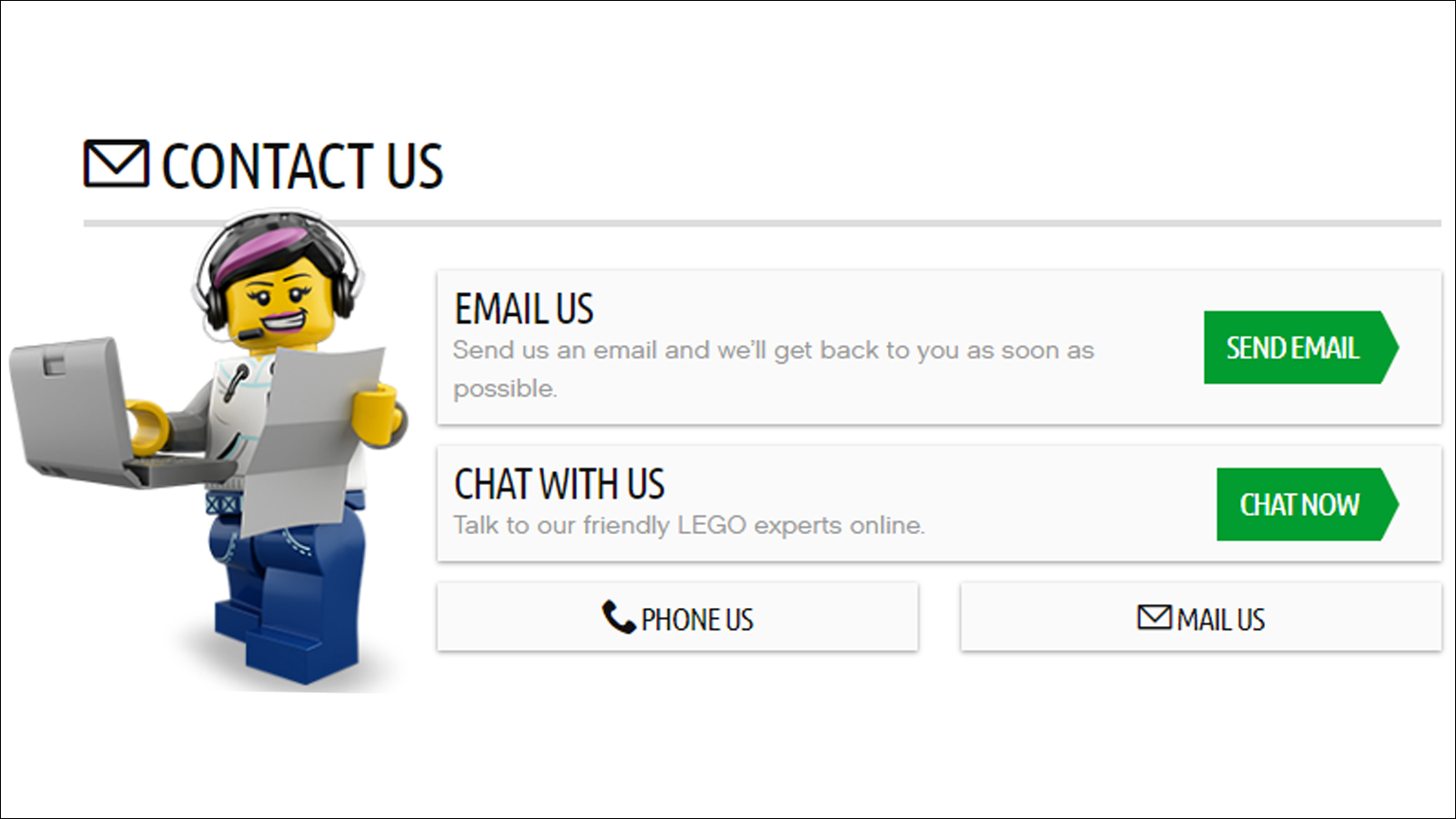 Страница контактов LEGO