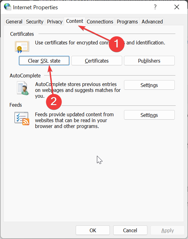 Очистить состояние SSL в настройках Internet Options