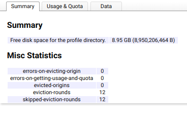 Экран с разделом памяти и доступным пространством в Chrome OS