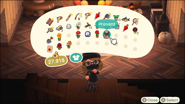 Обёртка подарков в ACNH: показ меню упаковки