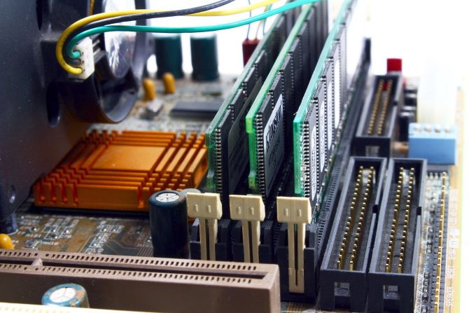 RAM installed on a PC motherboard