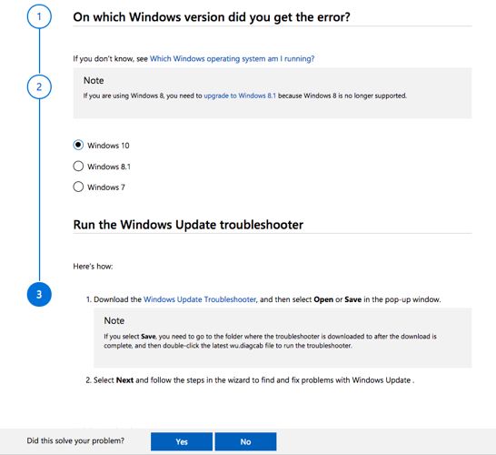 Пошаговая страница устранения проблем с обновлениями Windows