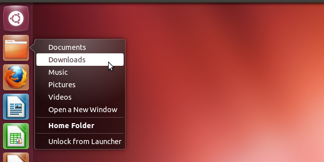 Пример быстрого списка у иконки файлового менеджера