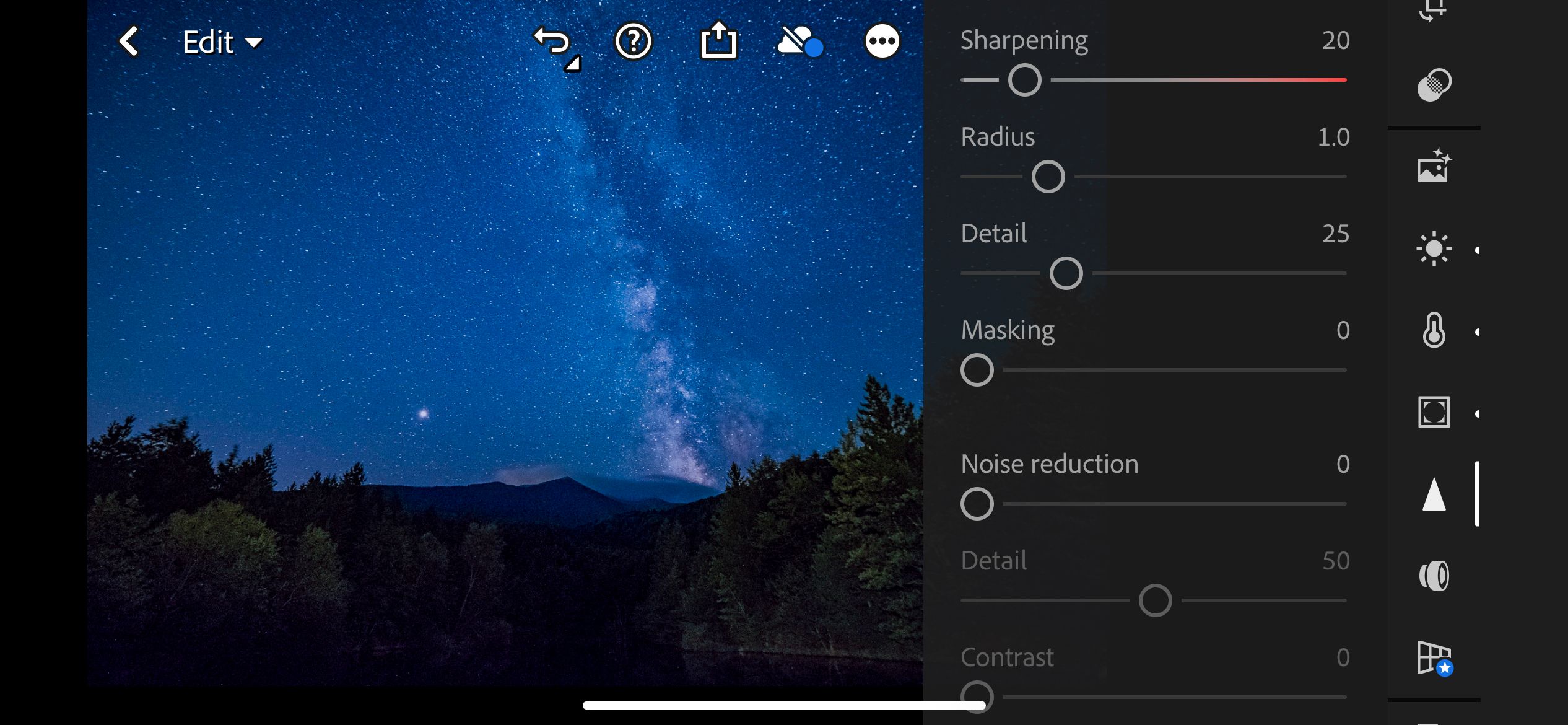 Меню деталей с новыми значениями и финальное отредактированное фото