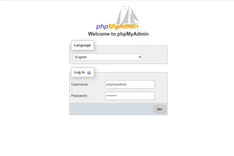 Страница входа phpMyAdmin