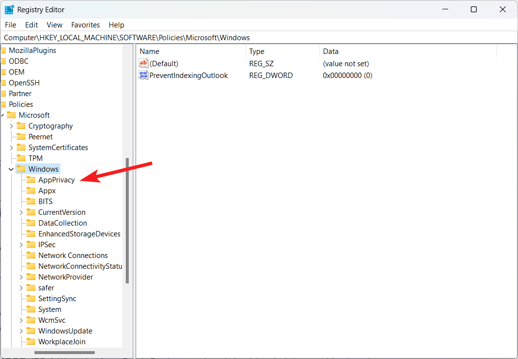 Ключ AppPrivacy в реестре Windows