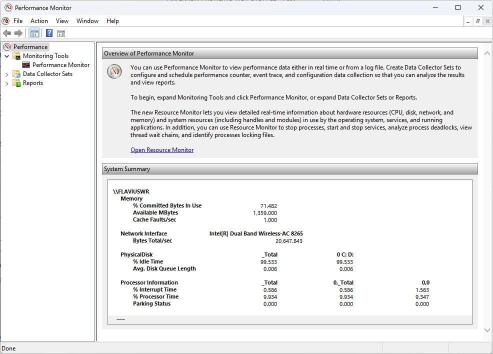 Окно Performance Monitor с выделенным разделом Data Collector Sets