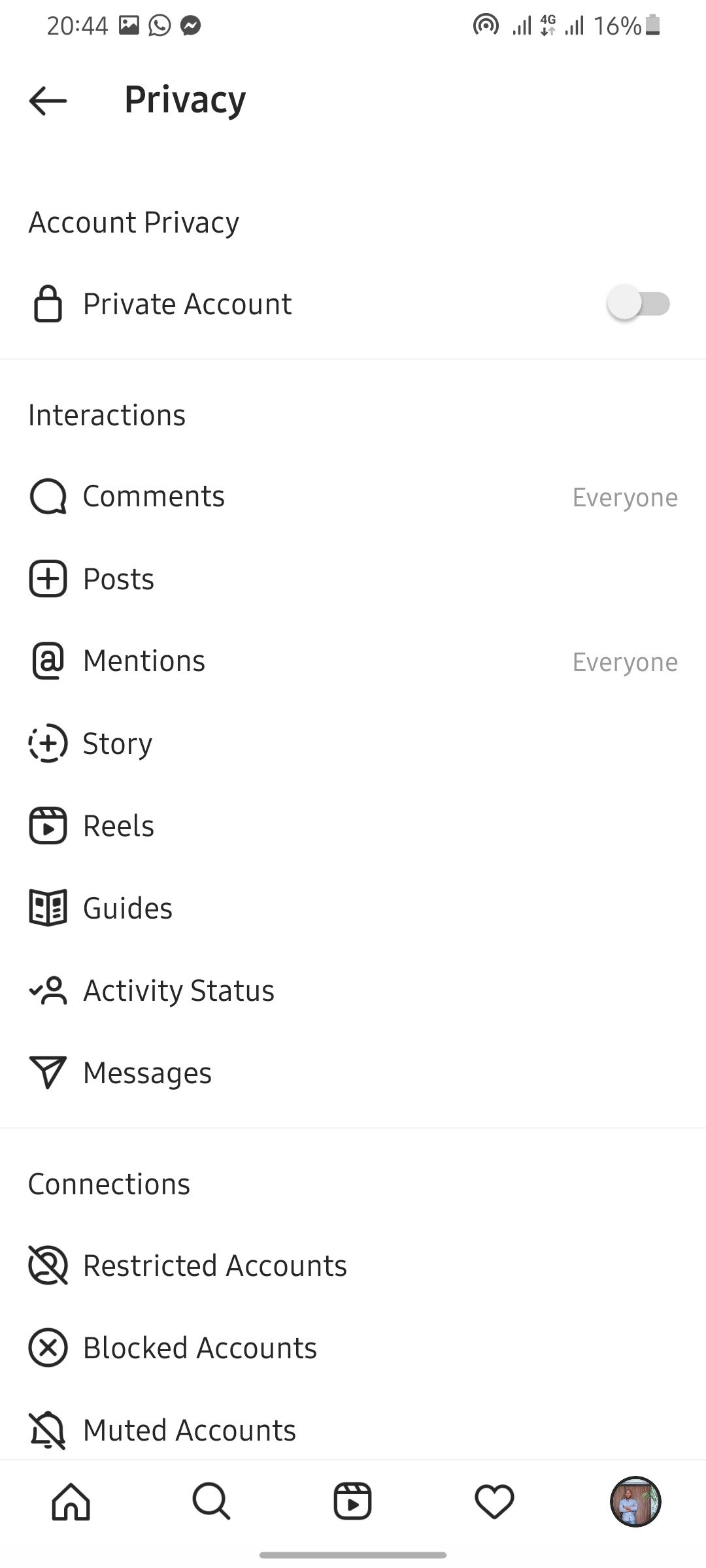 дополнительные параметры в настройках Instagram