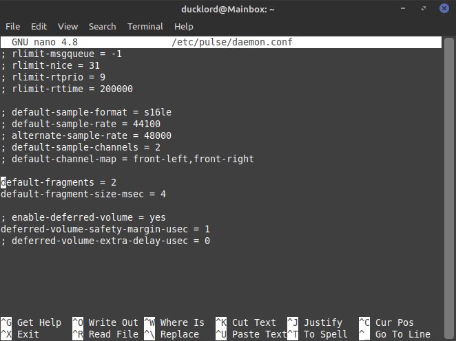 Параметры default-fragments и default-fragment-size-msec в конфиге PulseAudio