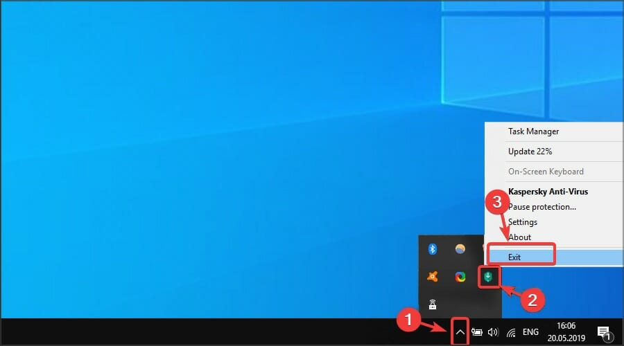 Значок Kaspersky в системном трее