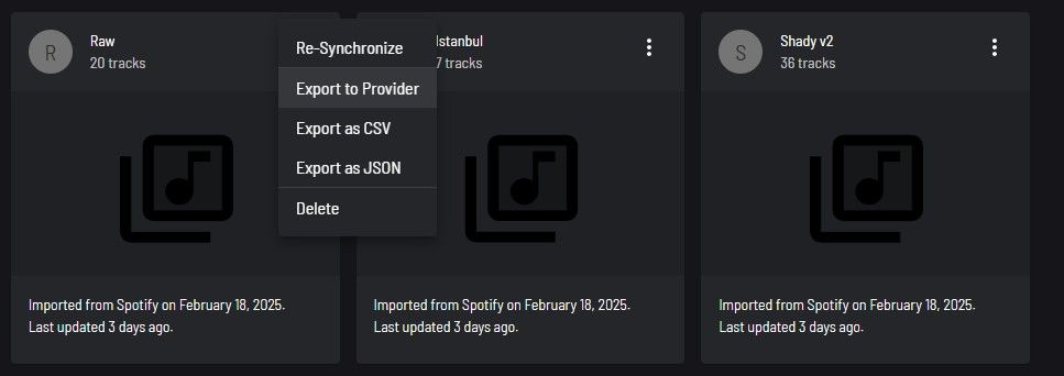 Опции плейлиста в Playlists.cloud