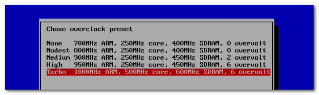 Выбор Overclock в raspi-config