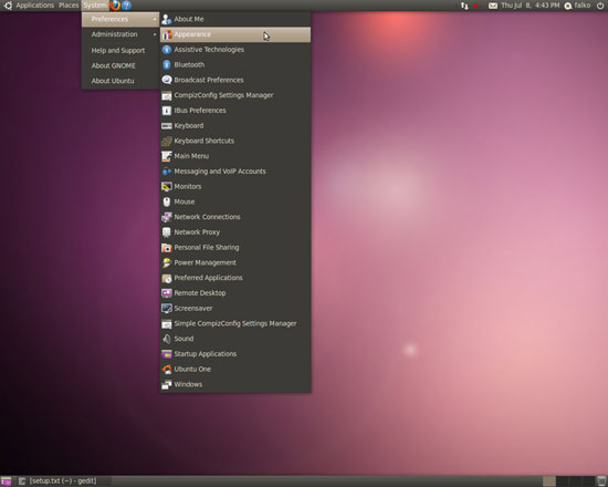 Окно Параметры внешнего вида Ubuntu