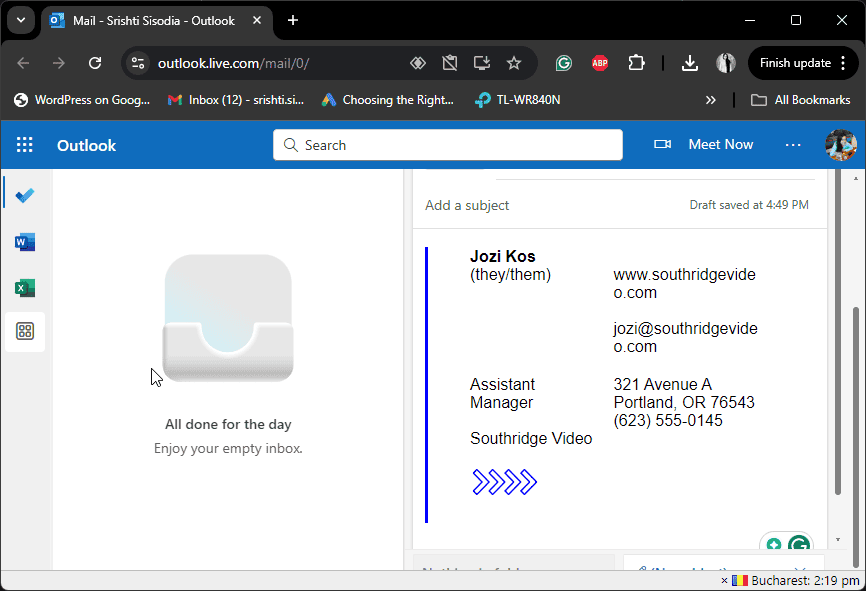 Вставка подписи в новое письмо в Outlook Web