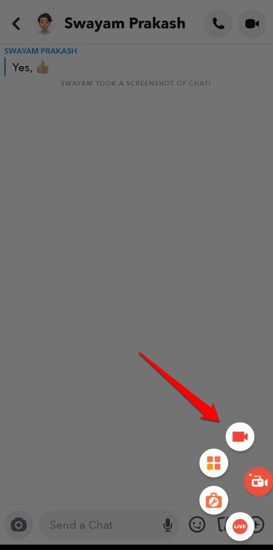 Запись экрана во время чата в Snapchat