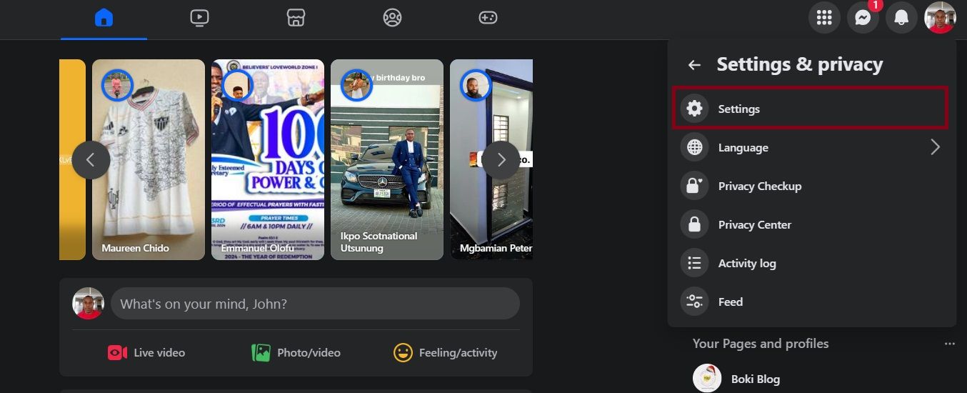 скриншот на рабочем столе: пункт 'Настройки' в меню