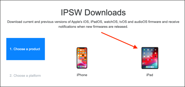Выберите iPhone или iPad на сайте IPSW