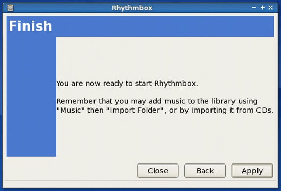 Кнопка «Применить» для сохранения настроек Rhythmbox