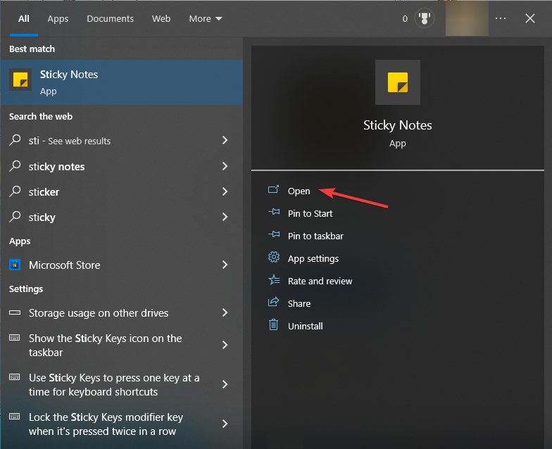 Sticky Notes open sticky notes windows 10