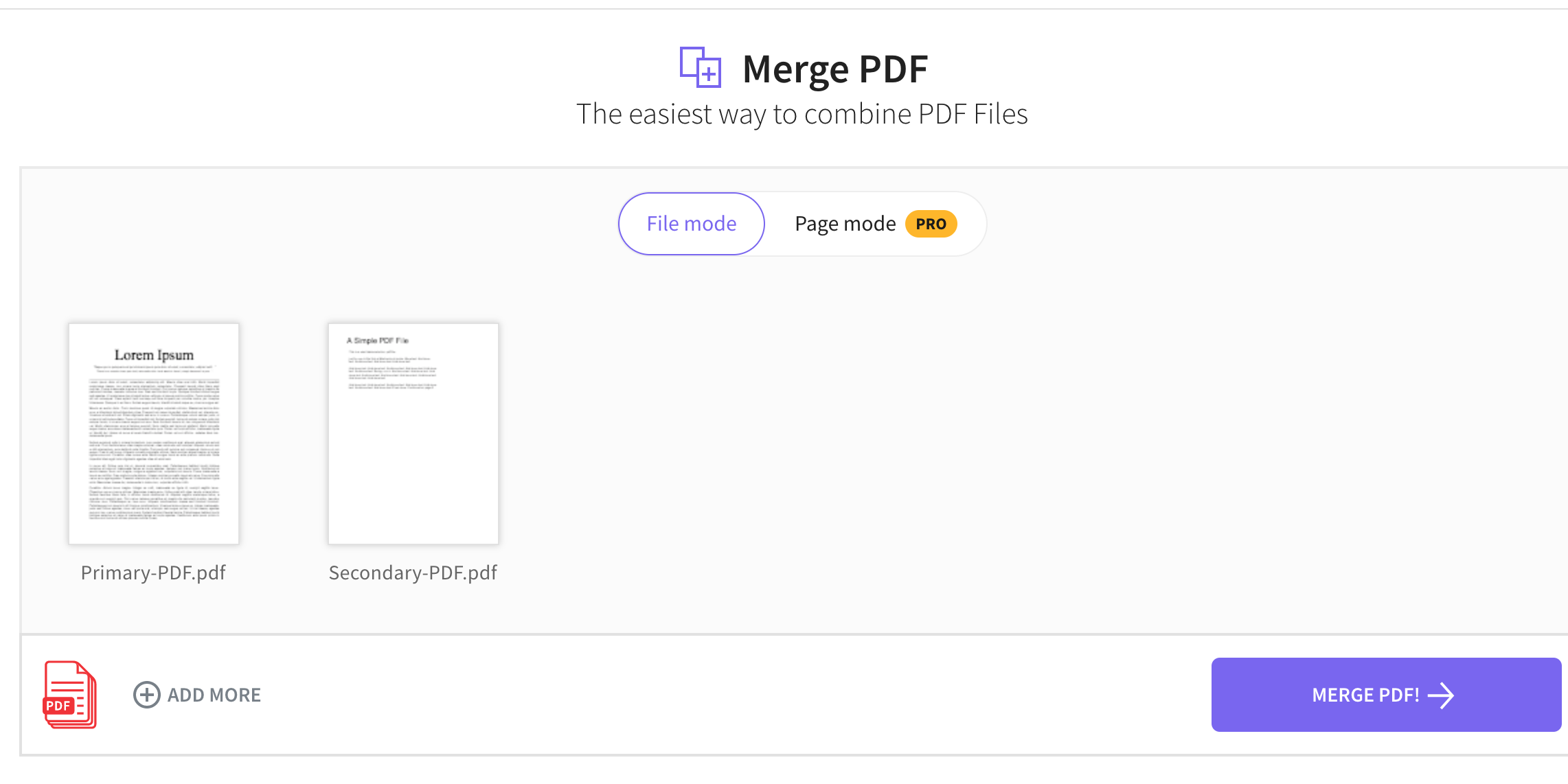 Объединение PDF через Smallpdf