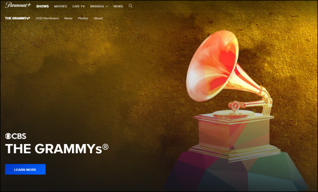 Логотип Paramount+ и сцена церемонии Grammy