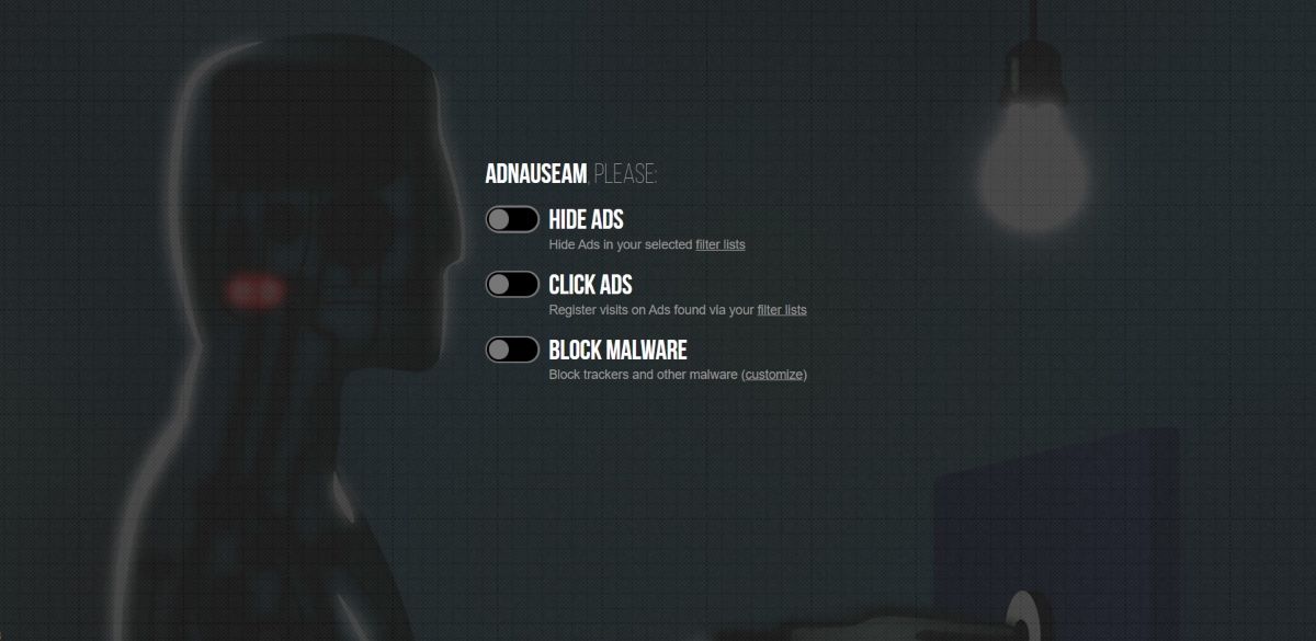 Страница параметров AdNauseam после установки