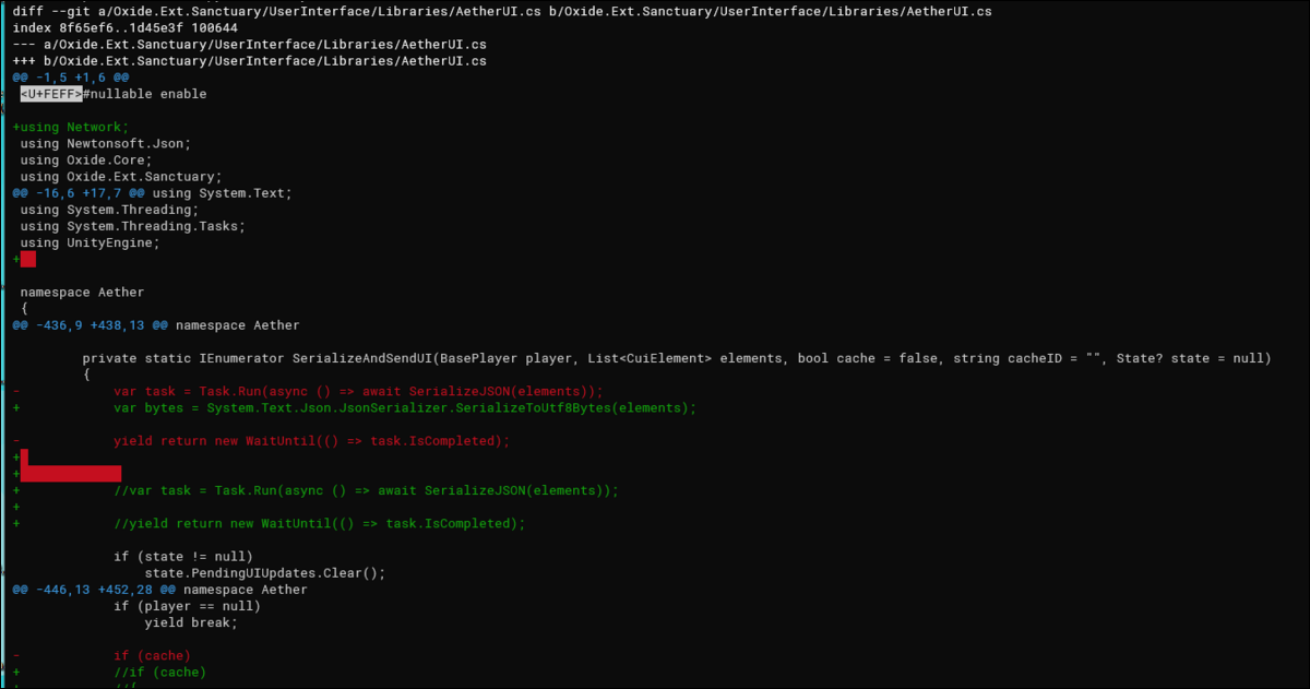 Пример вывода git log -p с патчами изменений