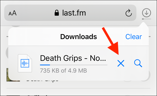 Нажмите крестик, чтобы остановить загрузку