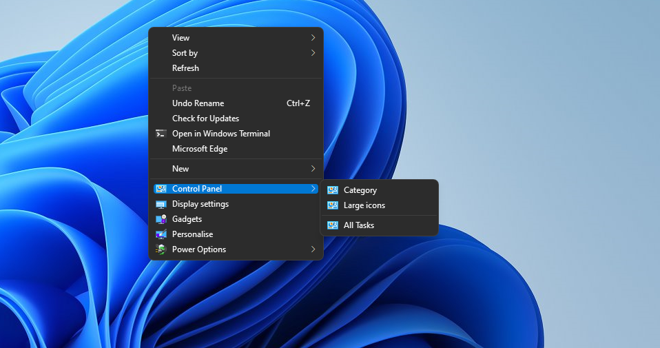 Пункт Панели управления в контекстном меню рабочего стола