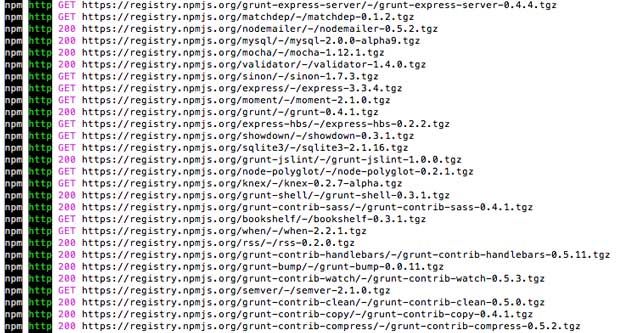 Процесс установки: много зелёных сообщений означает успех, красные строки — ошибки