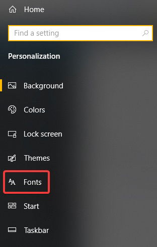 Окно Персонализация со вкладкой Шрифты