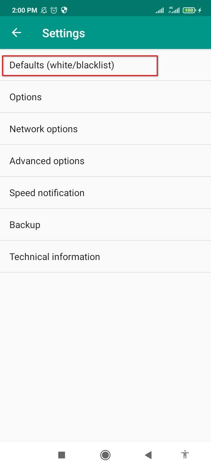 Выбор настроек по умолчанию в NetGuard.
