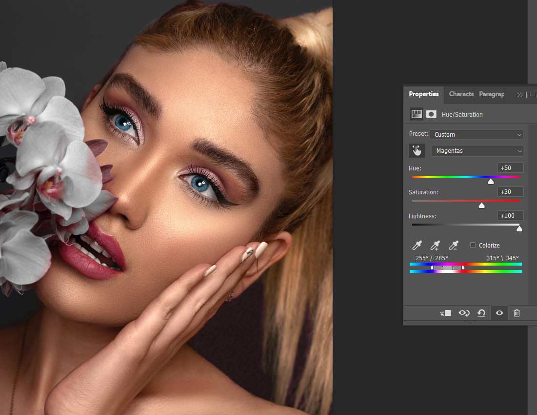 Измените яркость выбранного цвета