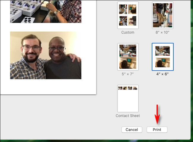 Кнопка печати в Photos на Mac