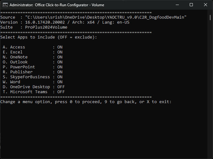 Меню конфигурации: добавление или удаление приложений Office