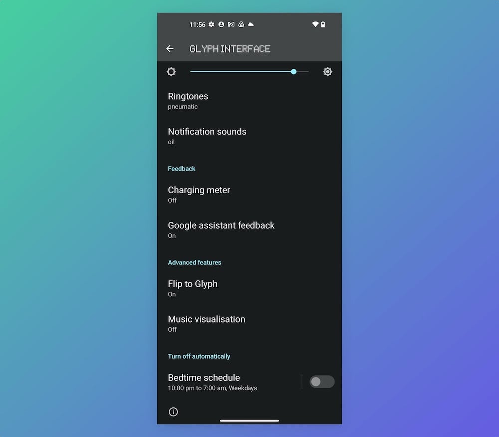 Включение Music visualization в дополнительных функциях Glyph Interface