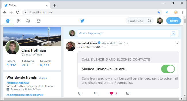 Старая версия сайта Twitter в Google Chrome
