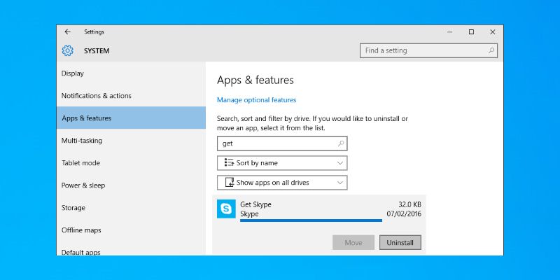 Удаление промо-приложения Get Skype в Windows 10