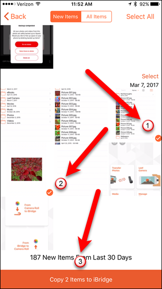 Выбор фото для копирования на iBridge 3