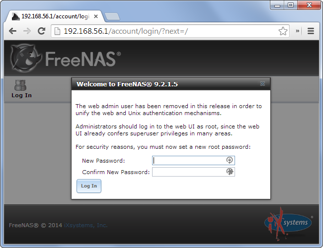 Установка пароля root в веб-интерфейсе FreeNAS