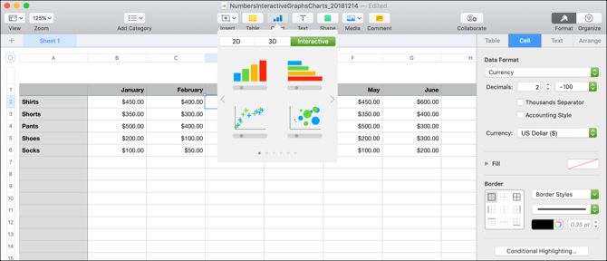 Insert an Interactive Chart in Numbers