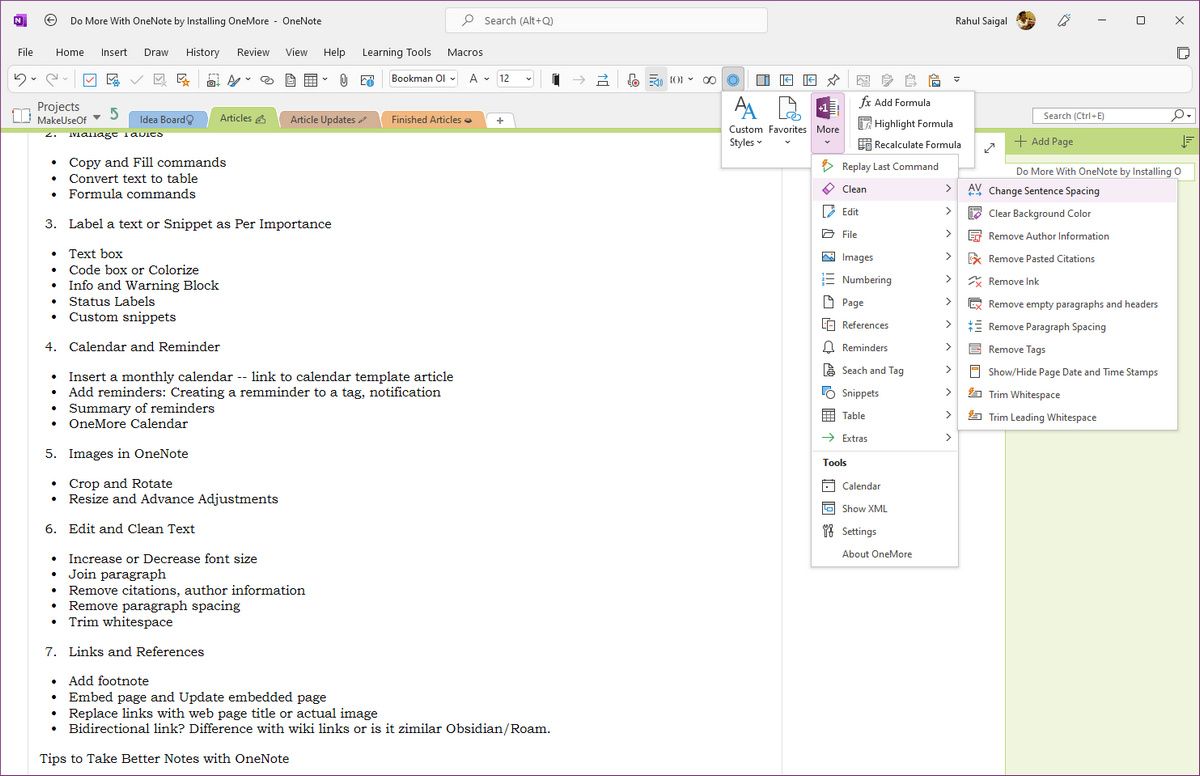 Функции очистки текста в OneMore