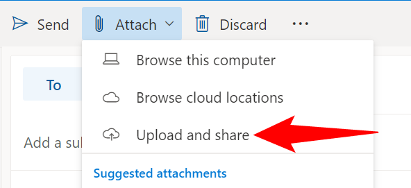 Выберите Attach > Upload and Share.