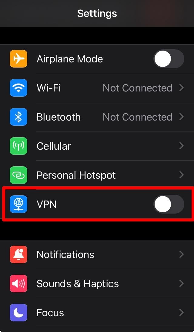 Отключение VPN в iOS 17