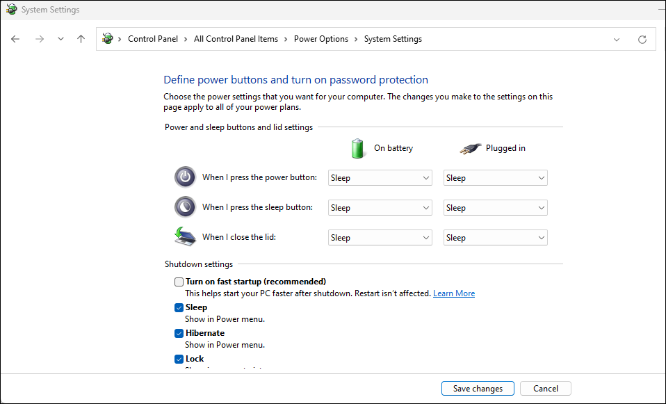 Панель управления: изменение недоступных параметров завершения работы