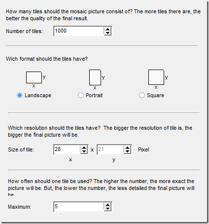 параметры генерации мозаики