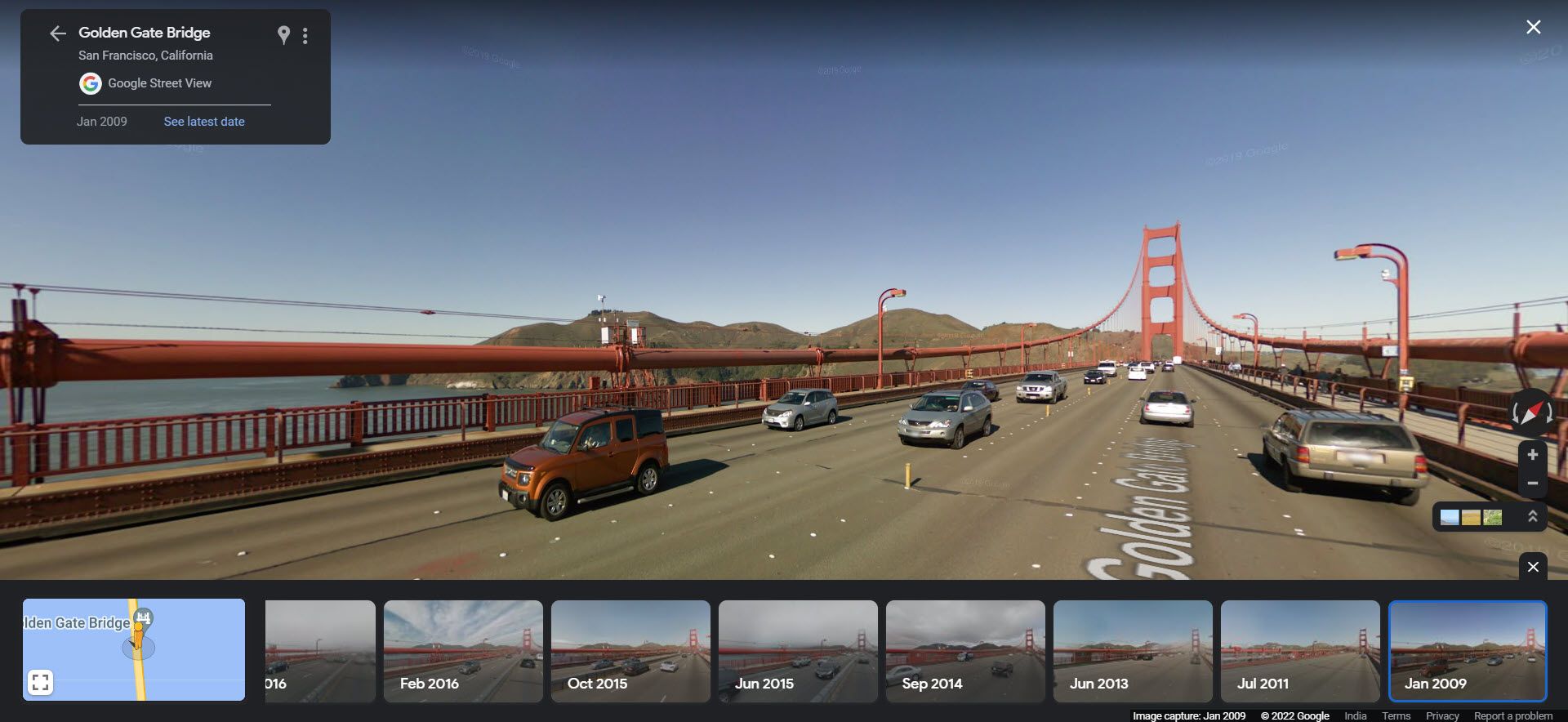 Таймлайн исторических снимков с миниатюрами в Google Maps